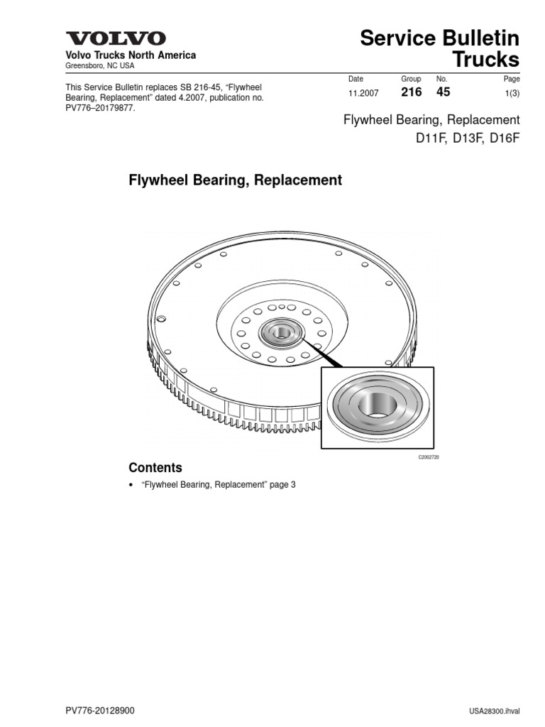 Flywheel Bearing, Replacement D11F, D13F, D16F PDF Manufactured Goods