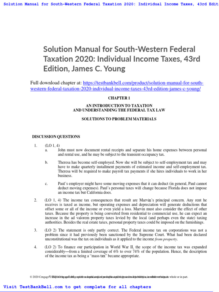 Solution Manual For South Western Federal Taxation 2020 Individual