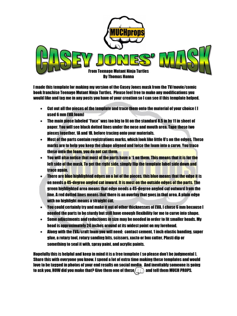 DIY Casey Jones Mask Template | PDF | Home & Garden