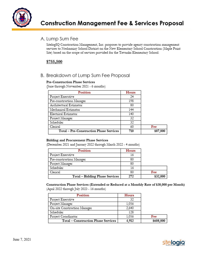MPES CM Proposal Fee and Services | PDF | Construction Management ...
