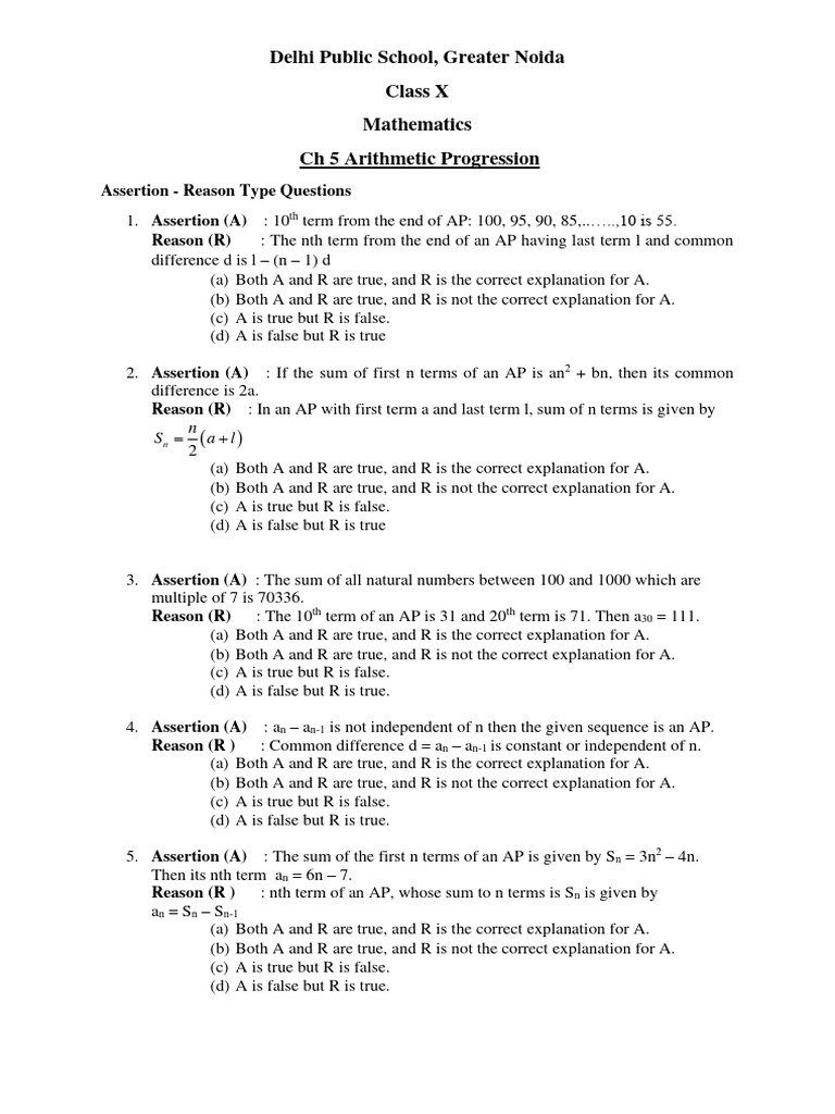 Assertion-Reason Questions on AP | PDF | Mathematical Objects | Numbers
