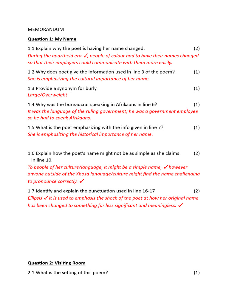 Literature Revision Poetry (2023) (MEMO) | PDF
