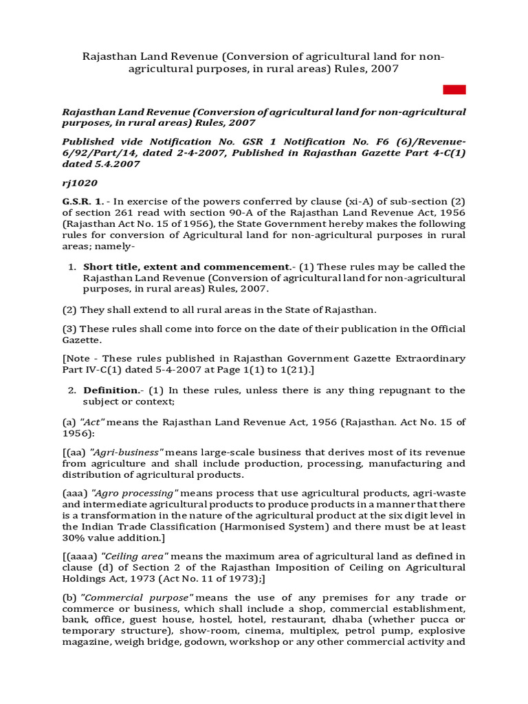 Rajasthan Land Revenue Act PDF Interest Urban Planning