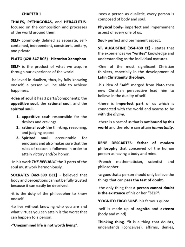 Understanding The Self Chapters 1 3 Pdf Soul Metacognition