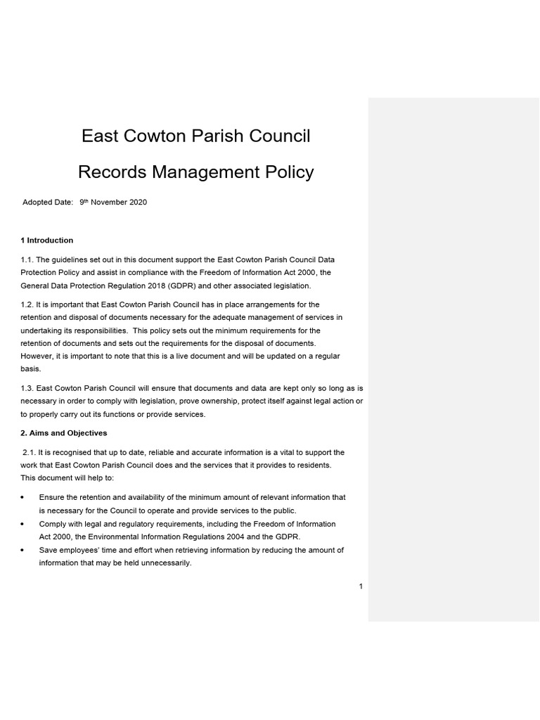 Records Management Policy Nov 2020 PDF Records Management Government