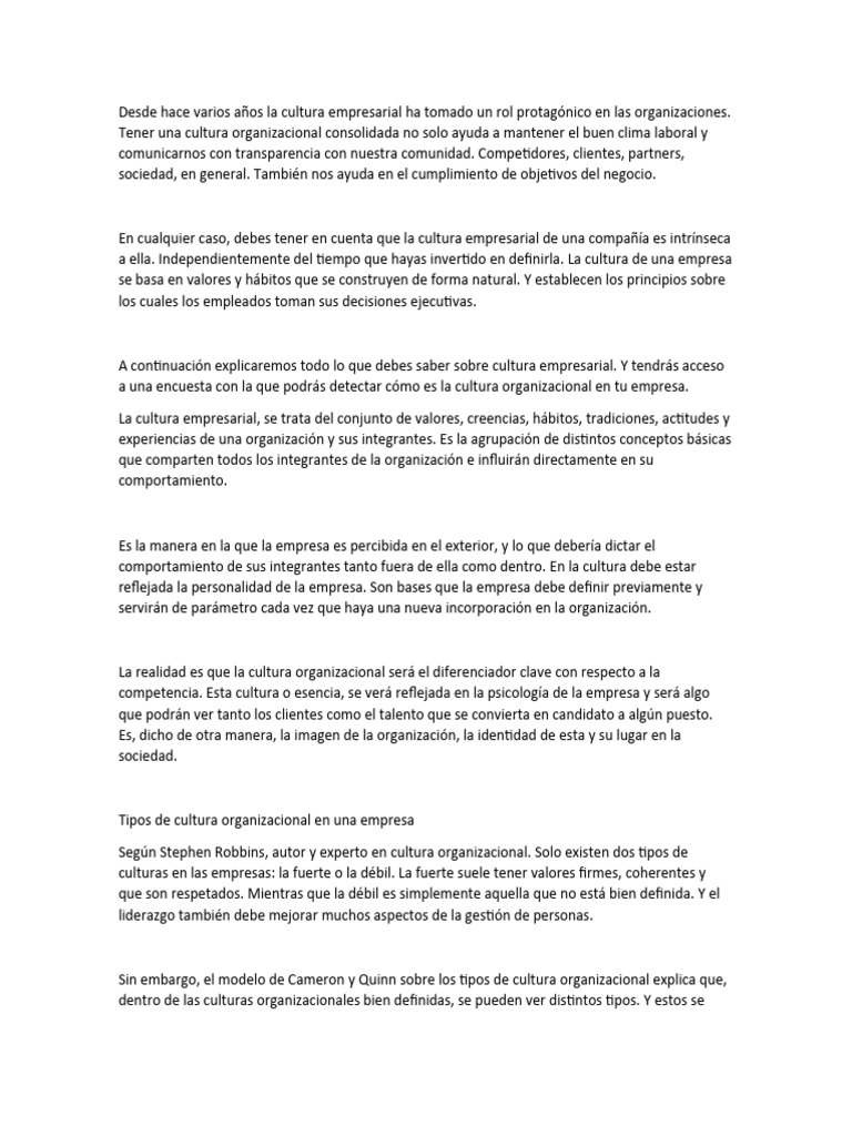 Cultura Empresarial y su Impacto | PDF | Business | Cultura organizacional