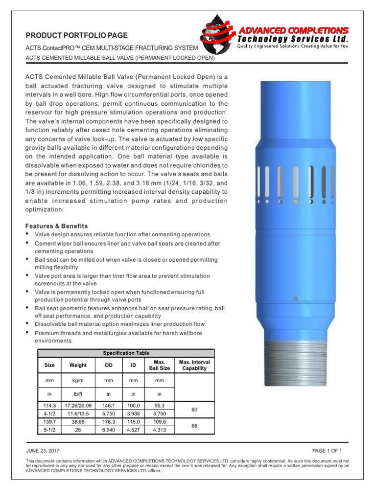 Cemented Millable Ball Valve (Permanent Locked Open) Rev3 PDF Valve Gas Technologies