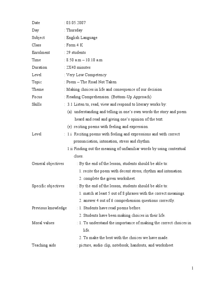 Lesson Plan 030507 K | PDF | Reading Comprehension | Poetry