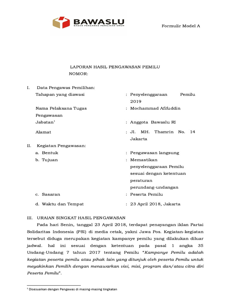 Contoh Form A (Ada Temuan) | PDF