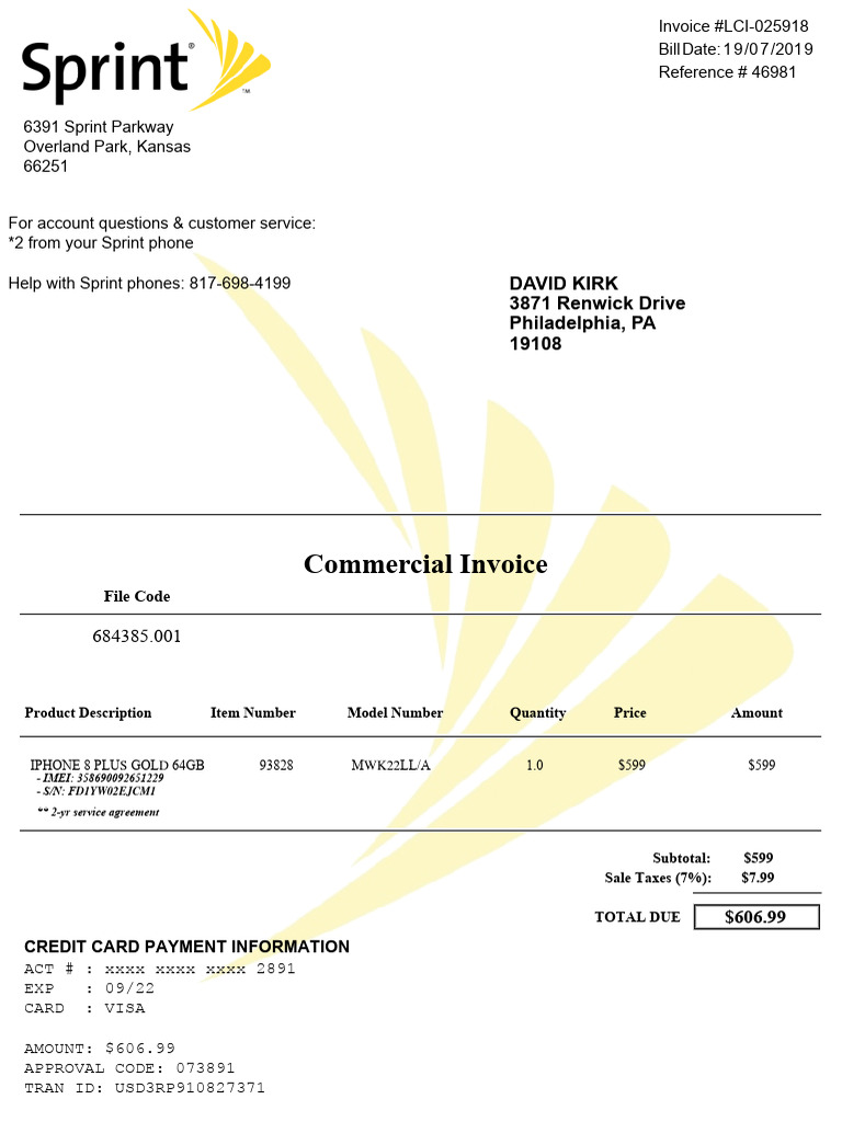 Credit Card Payment Invoice Details | PDF