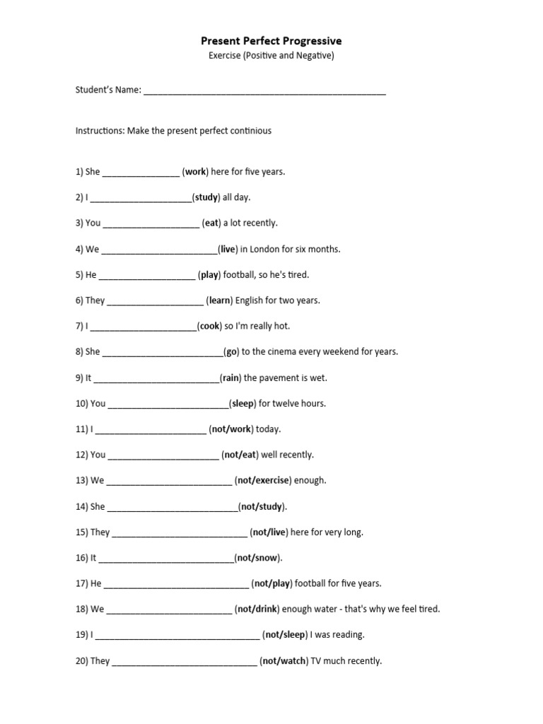 Present Perfect Progressive Exercises | PDF