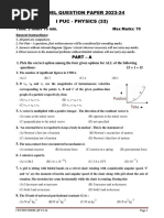 Physics Model QP I Puc 2023-24 PDF