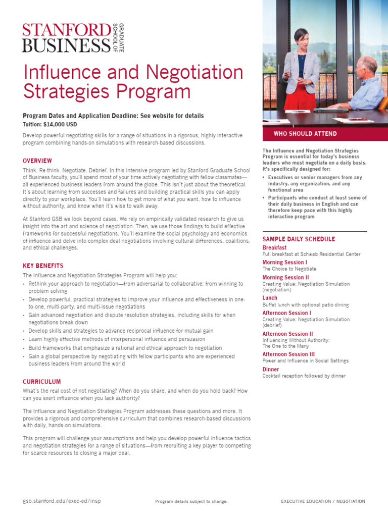 Stanford GSB Ee Brochure Insp | PDF | Negotiation | Sales