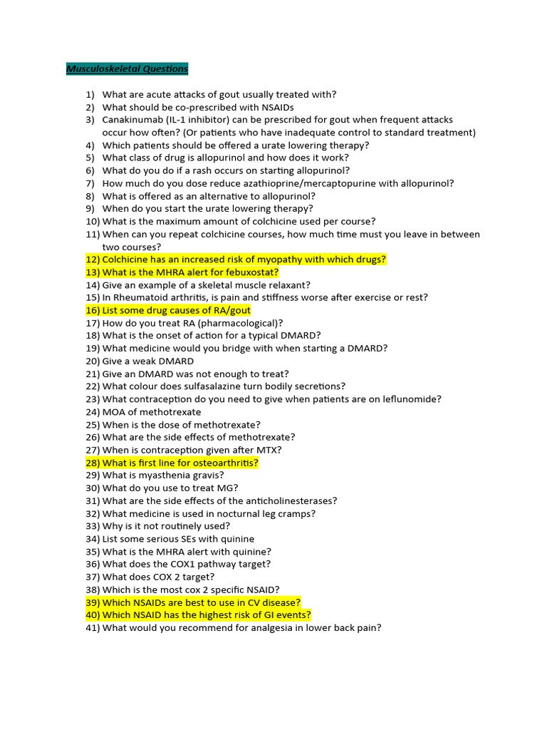 Musculoskeletal Questions | PDF
