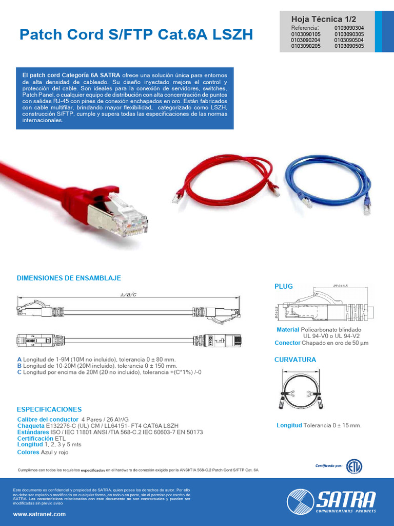 Anexo 5 Patch Cord 2 M SFTP Cat 6A Satra PDF Electricidad
