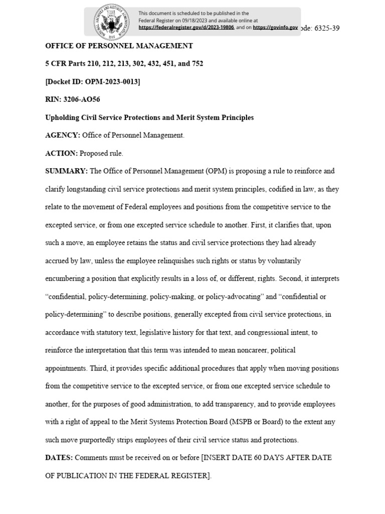 OPM Proposed Rule - Upholding Civil Service Protections and Merit ...