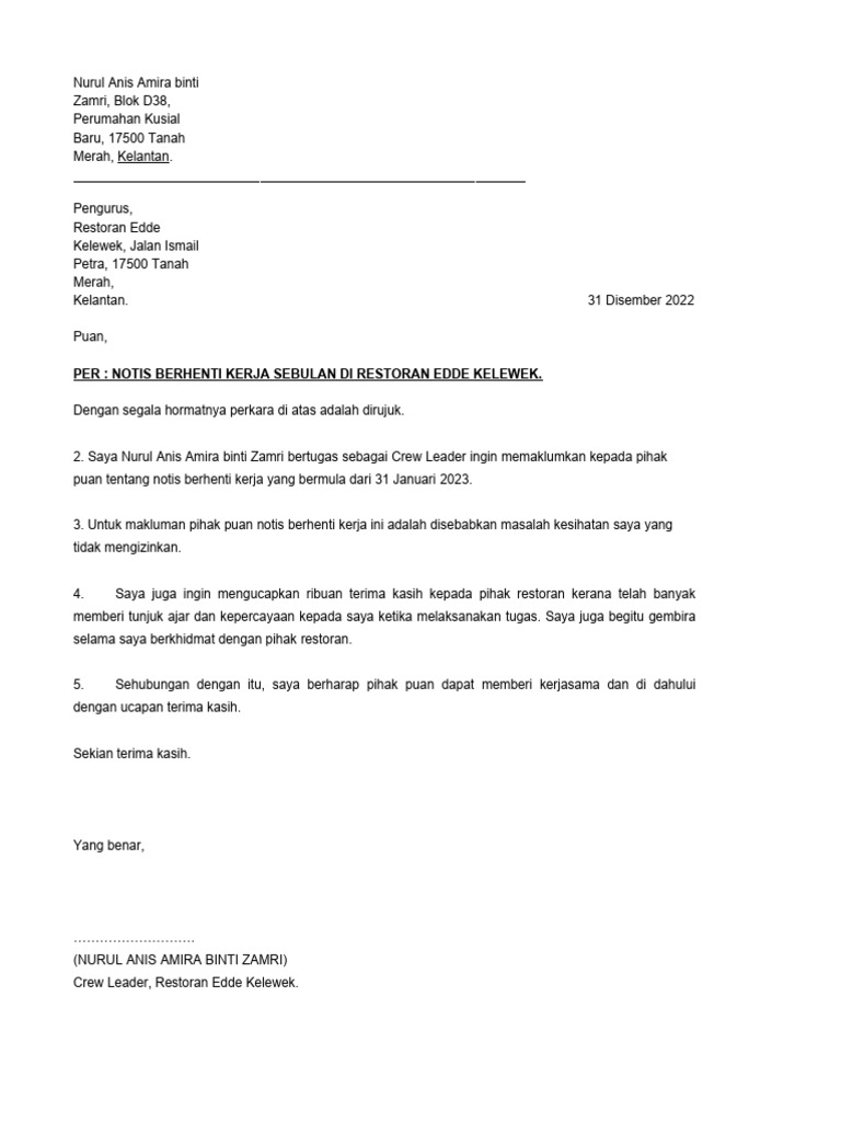Surat Berhenti Kerja Pdf