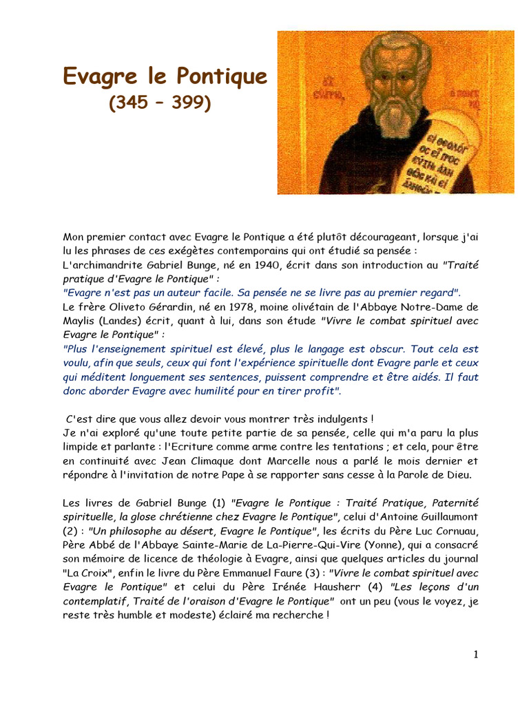 Evagre le Pontique : Vie et Enseignement | PDF | Ermite | Doctrines et ...