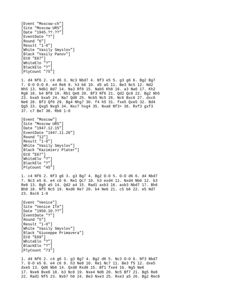 Vassily Smyslov Plays The King's Indian As White (43 Games) | PDF ...