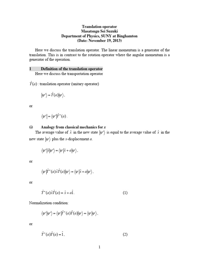 Momentum and Translation Operators in QM | PDF | Physical Sciences ...