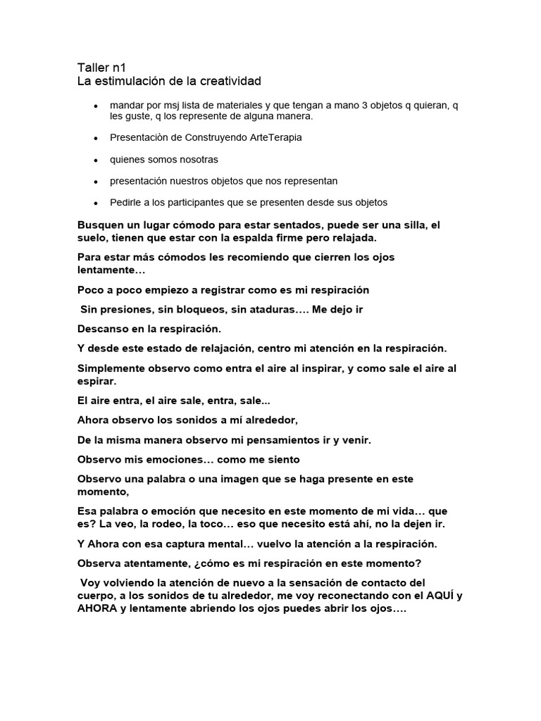 Taller de Creatividad y Arte Terapia | PDF | Creatividad | Cognición