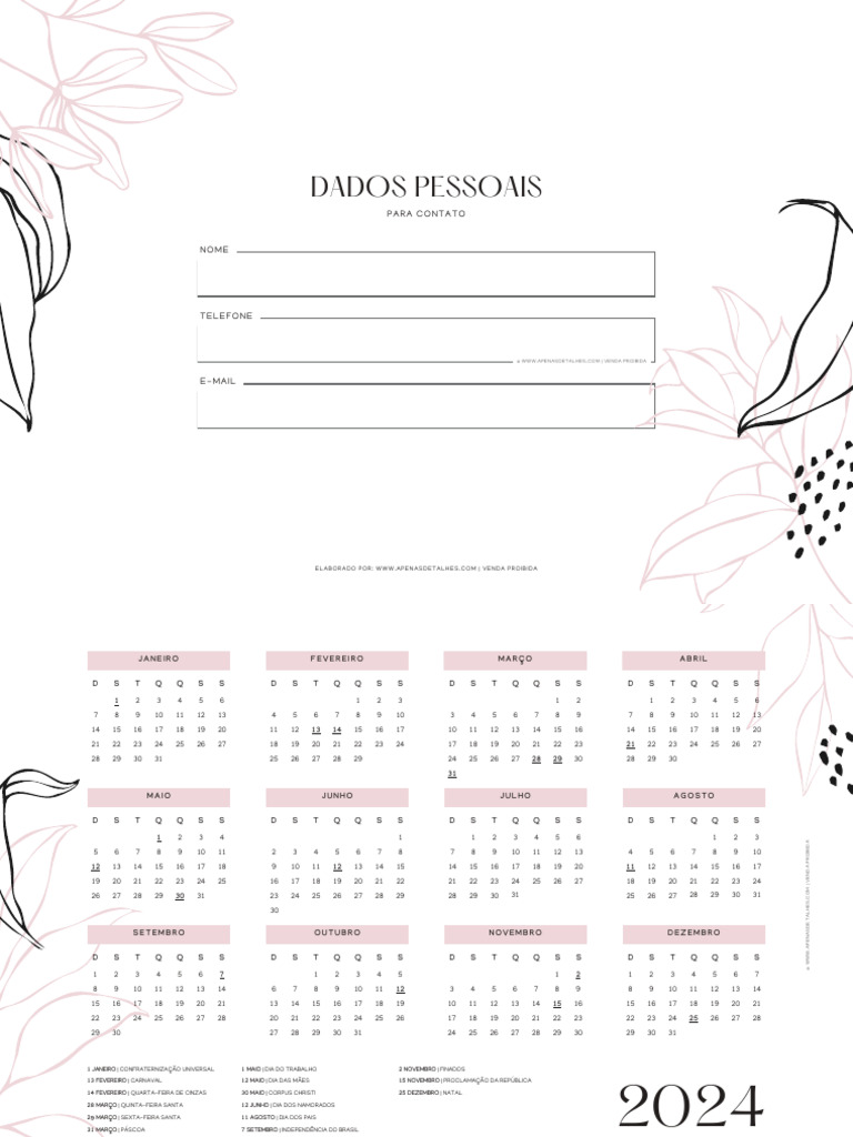 Planner Anual: Organização e Metas 2024 | PDF