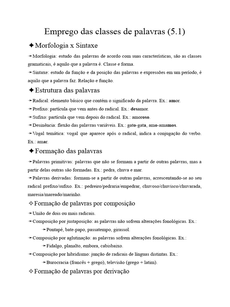 Emprego das classes de palavras (5.1) | PDF | Adjetivo | Substantivo
