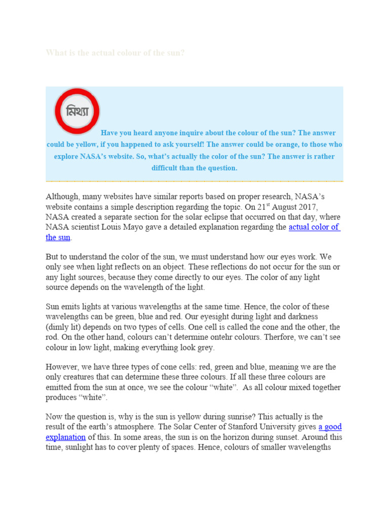 What Is The Actual Colour of The Sun PDF Sun Color