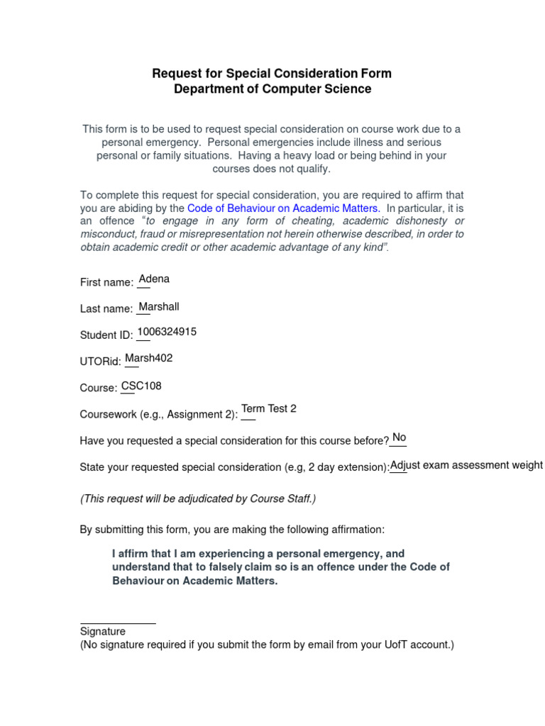 Special Consideration Form2 PDF