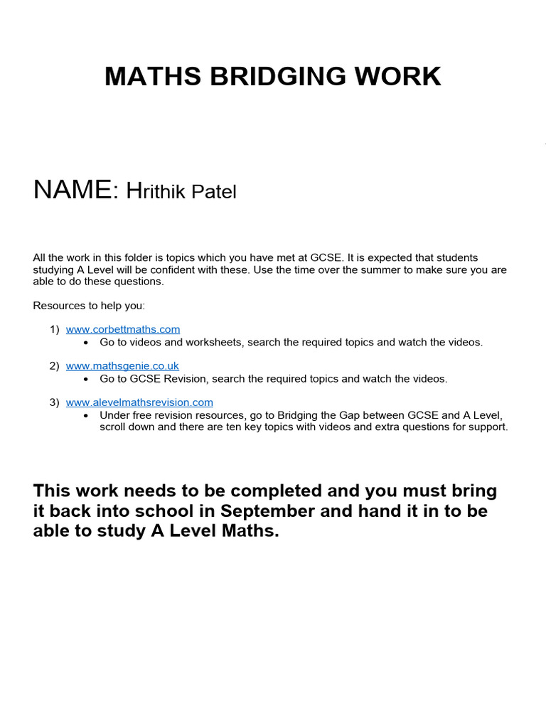 Maths Bridging Work 2022 | PDF | Quadratic Equation | Probability