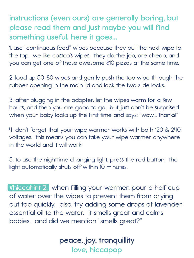 Hiccapop Wipe Warmer Instructions PDF