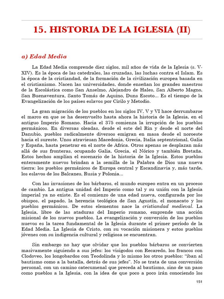 HISTORIA DE LA IGLESIA (1) | PDF | Iglesia Católica | Edades medias