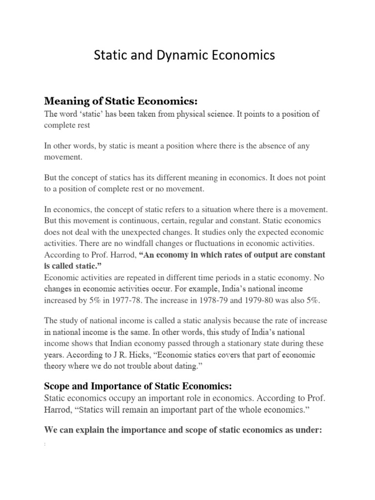 Static vs Dynamic Economics Explained | PDF | Economics | Economic ...