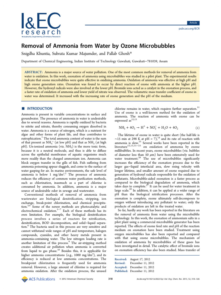 Removal of Ammonia by Ozone | PDF | Ozone | Ammonia