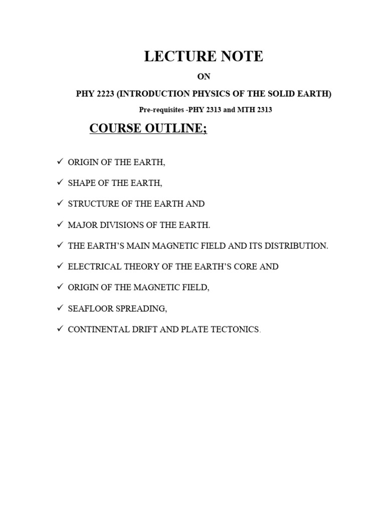 Lecture note on phy 2313 solid earth pdf