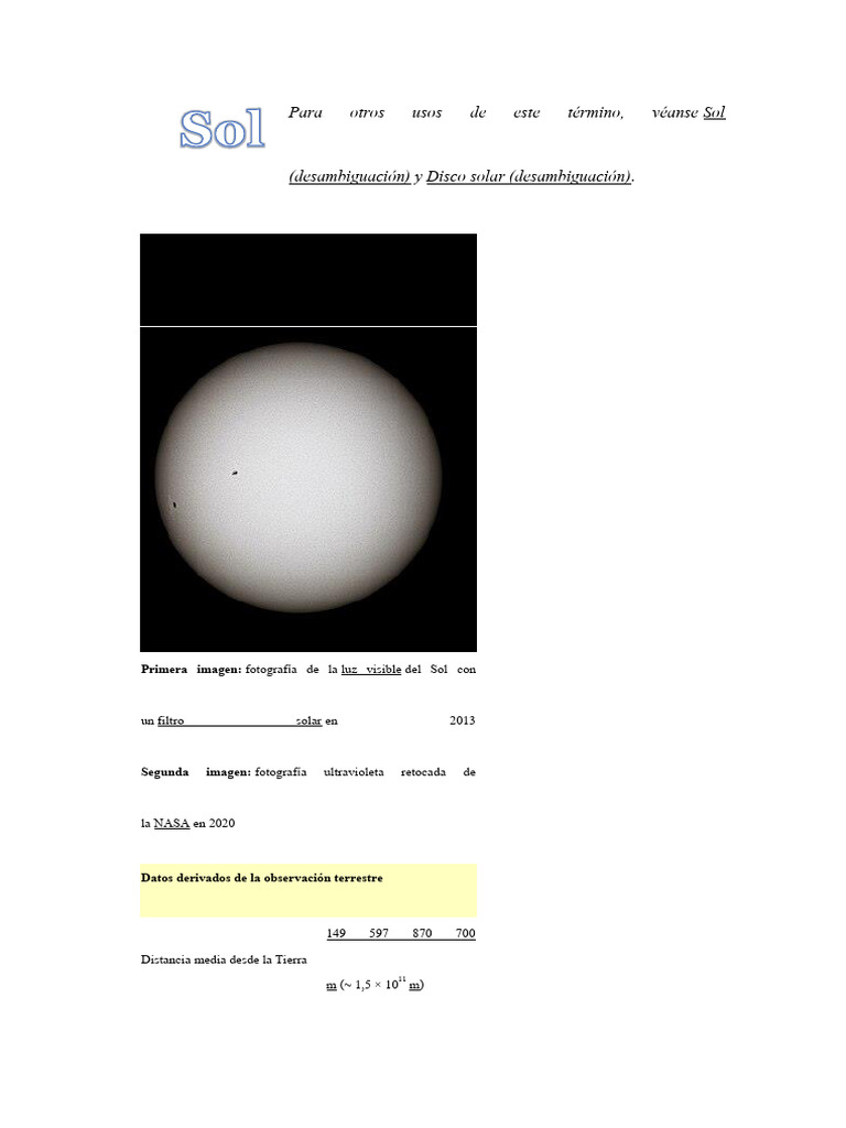 Para Otros Usos de Este Término, Véanse Sol (Desambiguación) y Disco