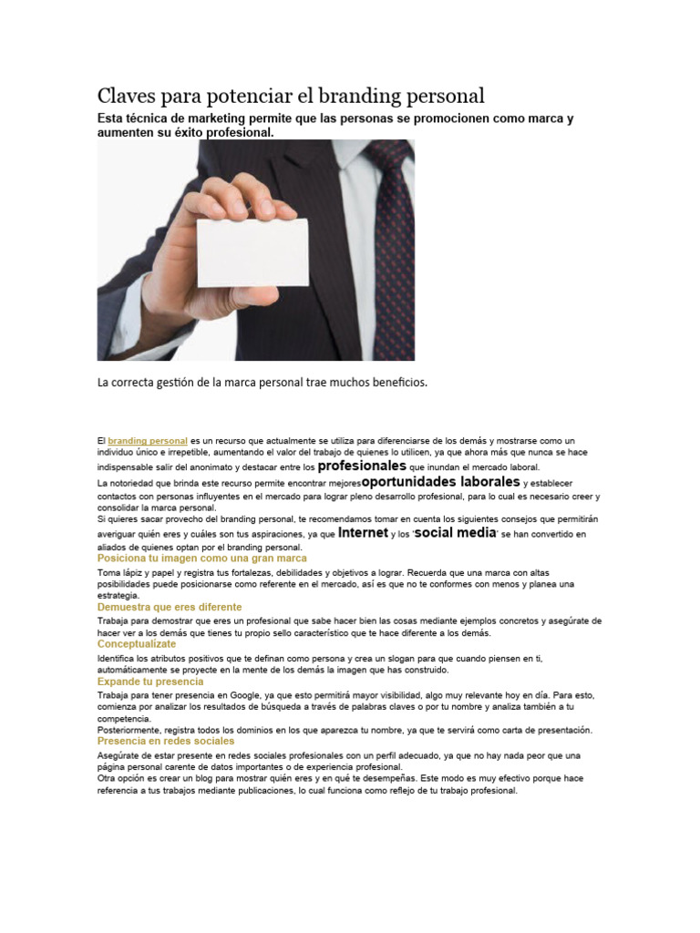 Claves para el branding personal efectivo | PDF | Marca | Gestión de la ...