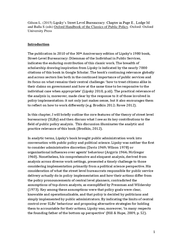 StreetLevel Bureaucracy Insights PDF