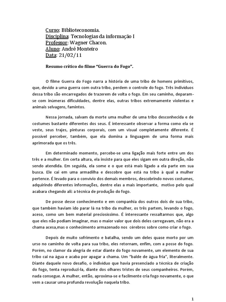 Resumo Do Filme Guerra Do Fogo.