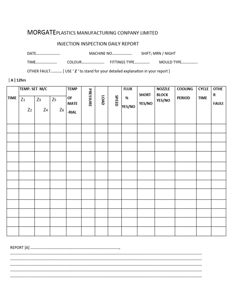 Injection Inspection Daily Report | PDF | Mechanical Engineering