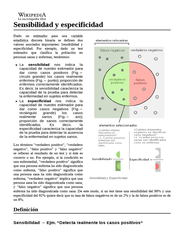 Sensibilidad y Especificidad PDF Sensibilidad y especificidad Science