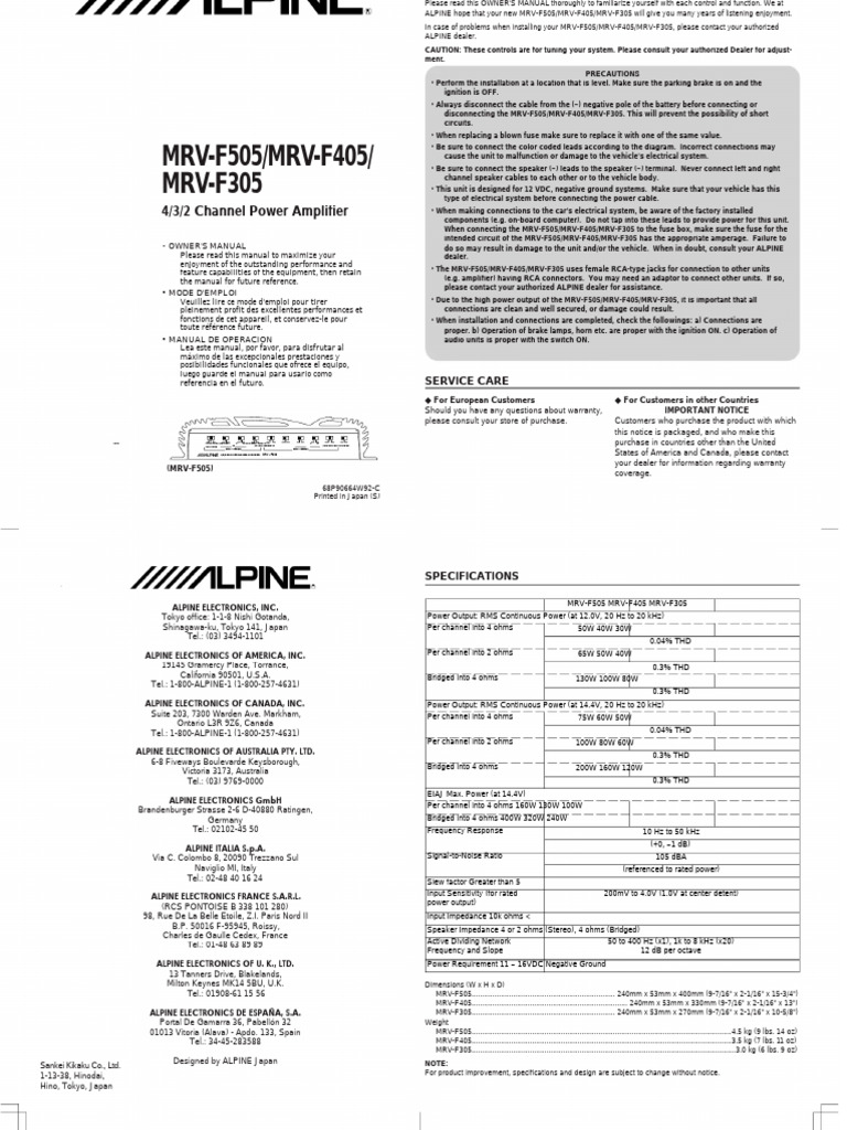 Alpine MRV f305 | PDF | Decibel | Fuse (Electrical)