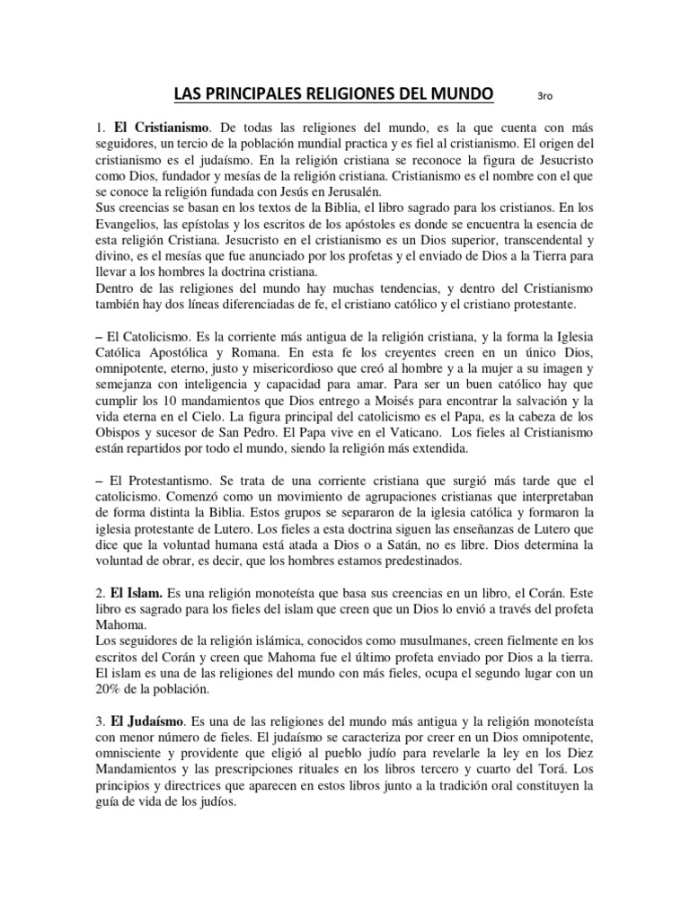 Principales Religiones del Mundo | PDF | Iglesia Católica | Monoteísmo