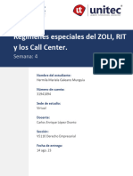 Regímenes Especiales Del ZOLI, RIT y Los Call Center.: Semana: 4