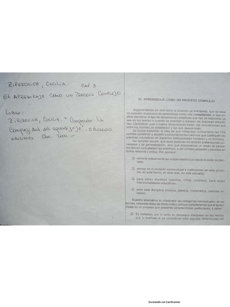 Ziperovich, Cecilia. Comprender La Complejidad Del Aprendizaje. PDF