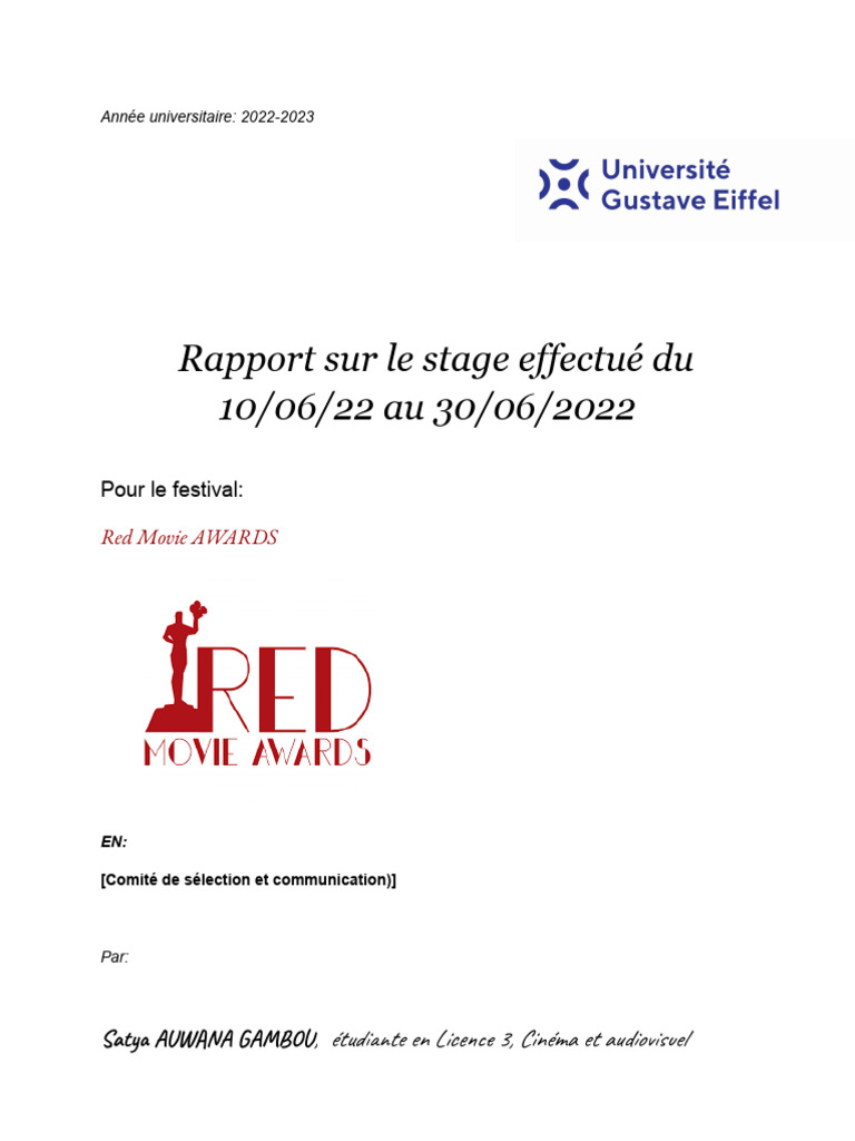 Rapport de stage au Red Movie Awards | PDF | Cinématographie | Business