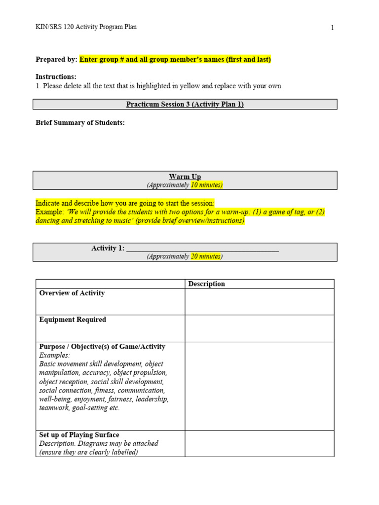 Activity Program Plan Template | PDF