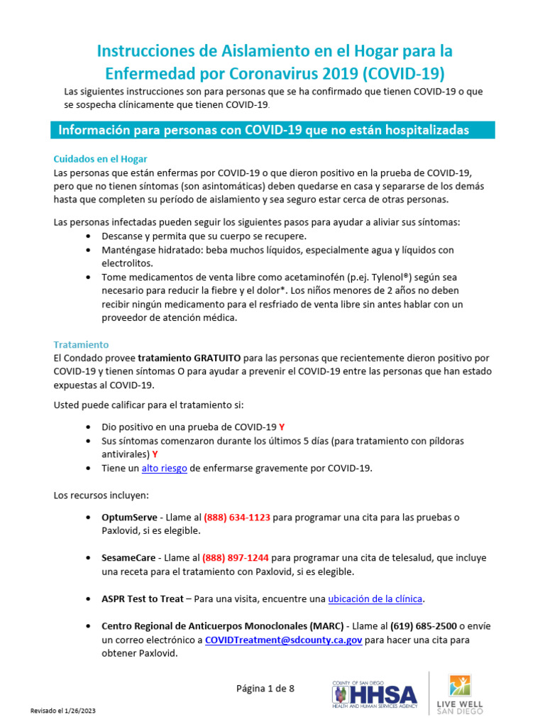 Home Isolation Instructions For COVID19 Spanish PDF Causas de la