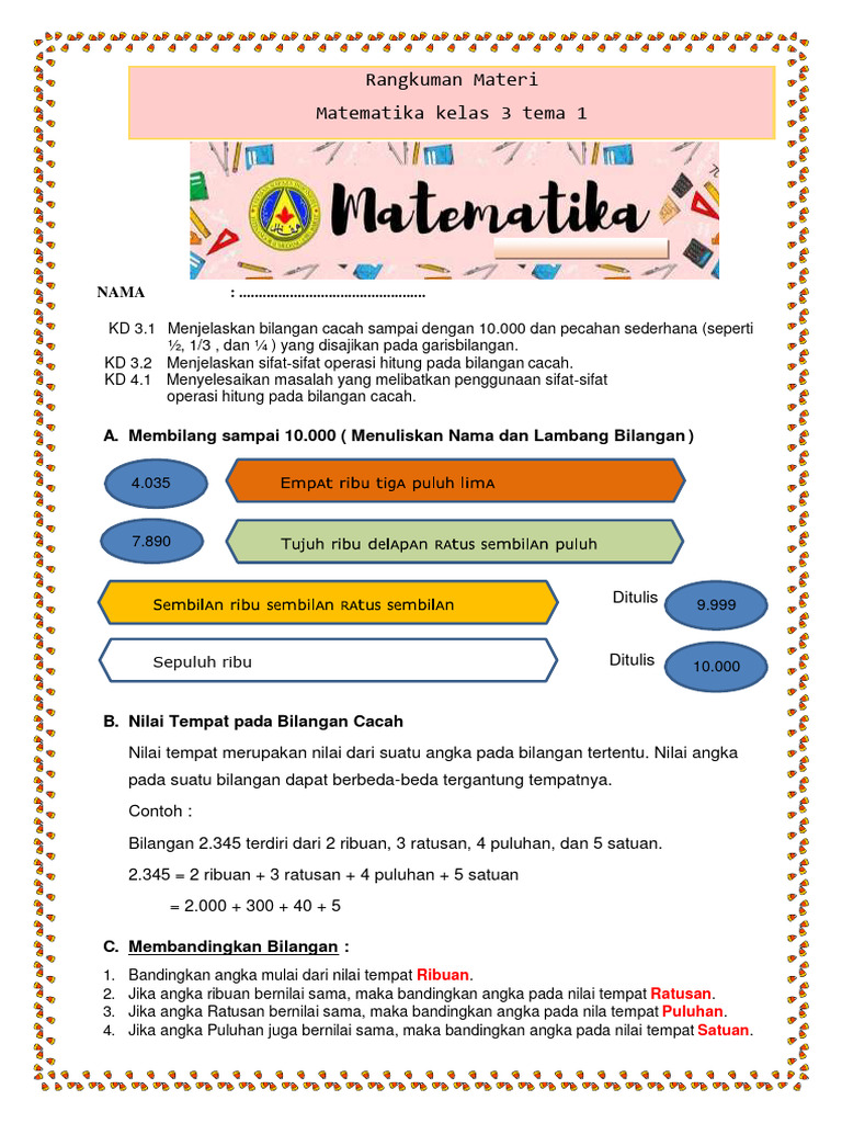 Rangkuman Matematika Kelas 3 SD | PDF